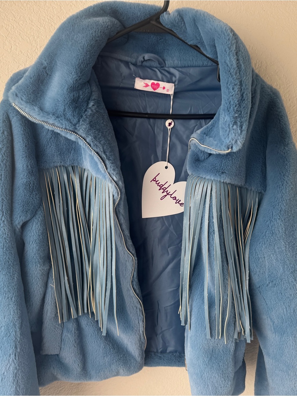 Buddy Love Blue Faux Fur Fringe Jacket
